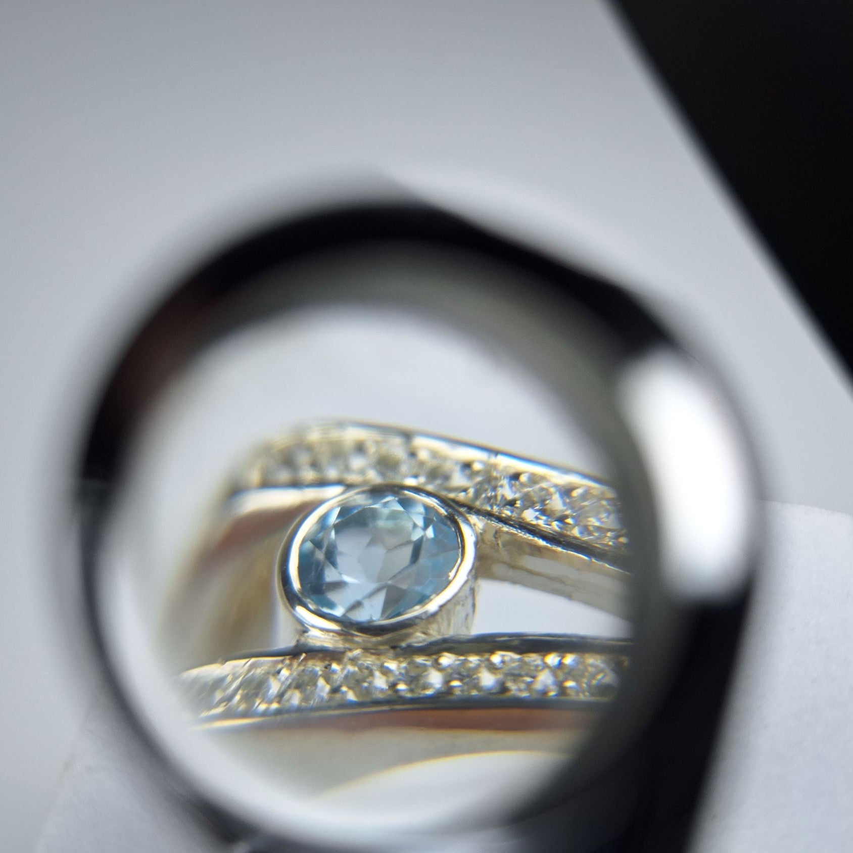 Sky Blue Topaz and Moissanite Ring