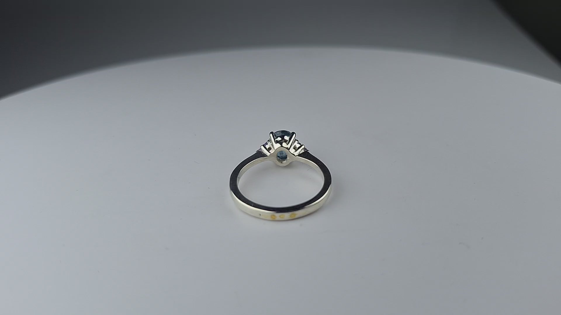 Silver Ring with Oval Teal Kyanite and Amethysts